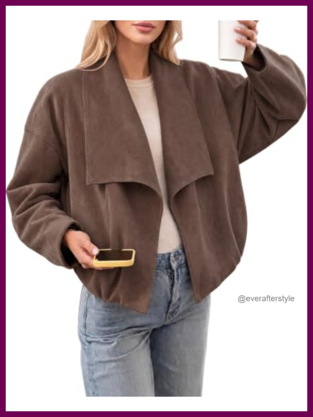 Faux Suede Open Front Cropped Oversized Lapel Jacket Women